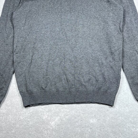 Club Room Sweater Mens Medium Charcoal Heather Button Mock Neck and Ribbed Cuffs - Picture 3 of 10